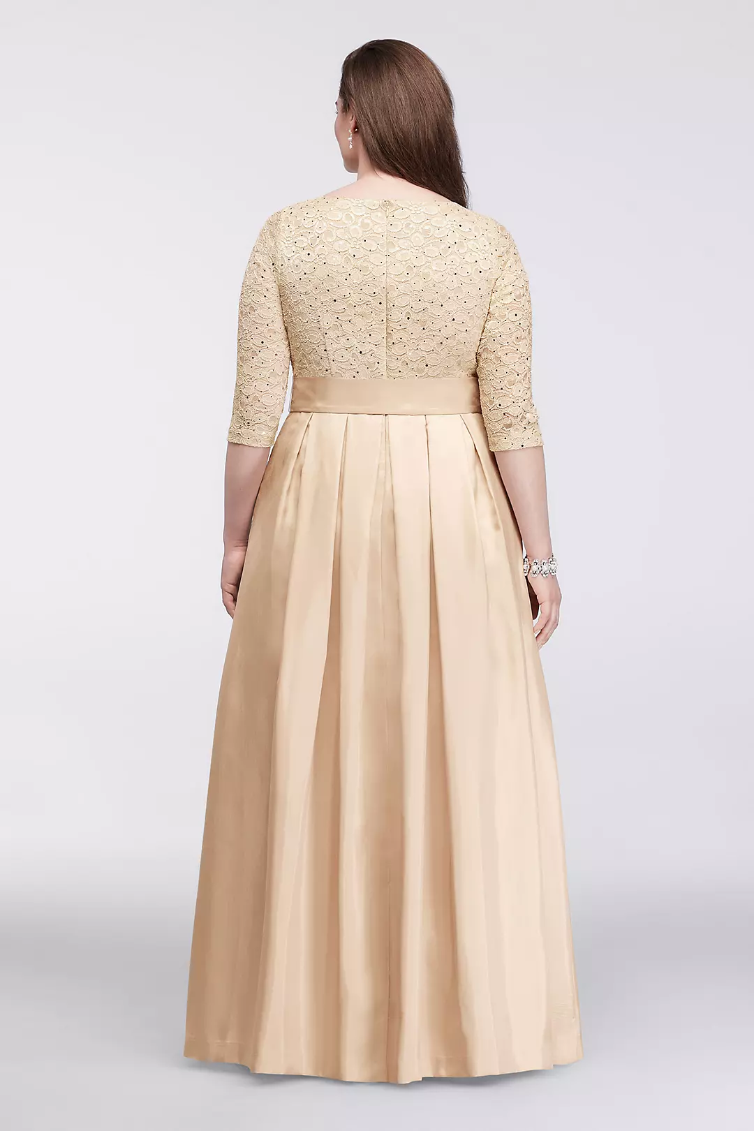3/4 Shimmer Lace Sleeve Dress with Shantung Skirt Image 2