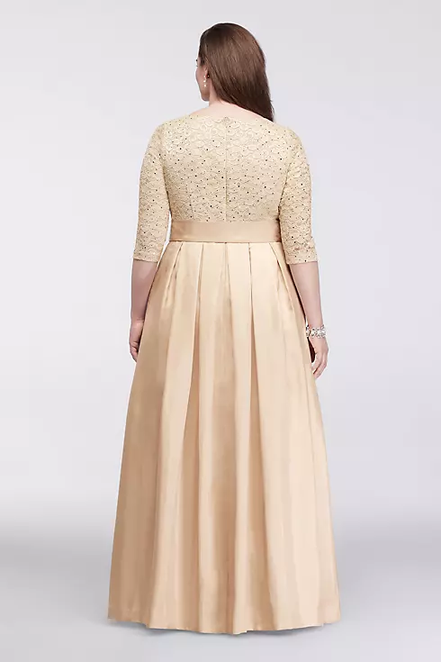 3/4 Shimmer Lace Sleeve Dress with Shantung Skirt Image 2