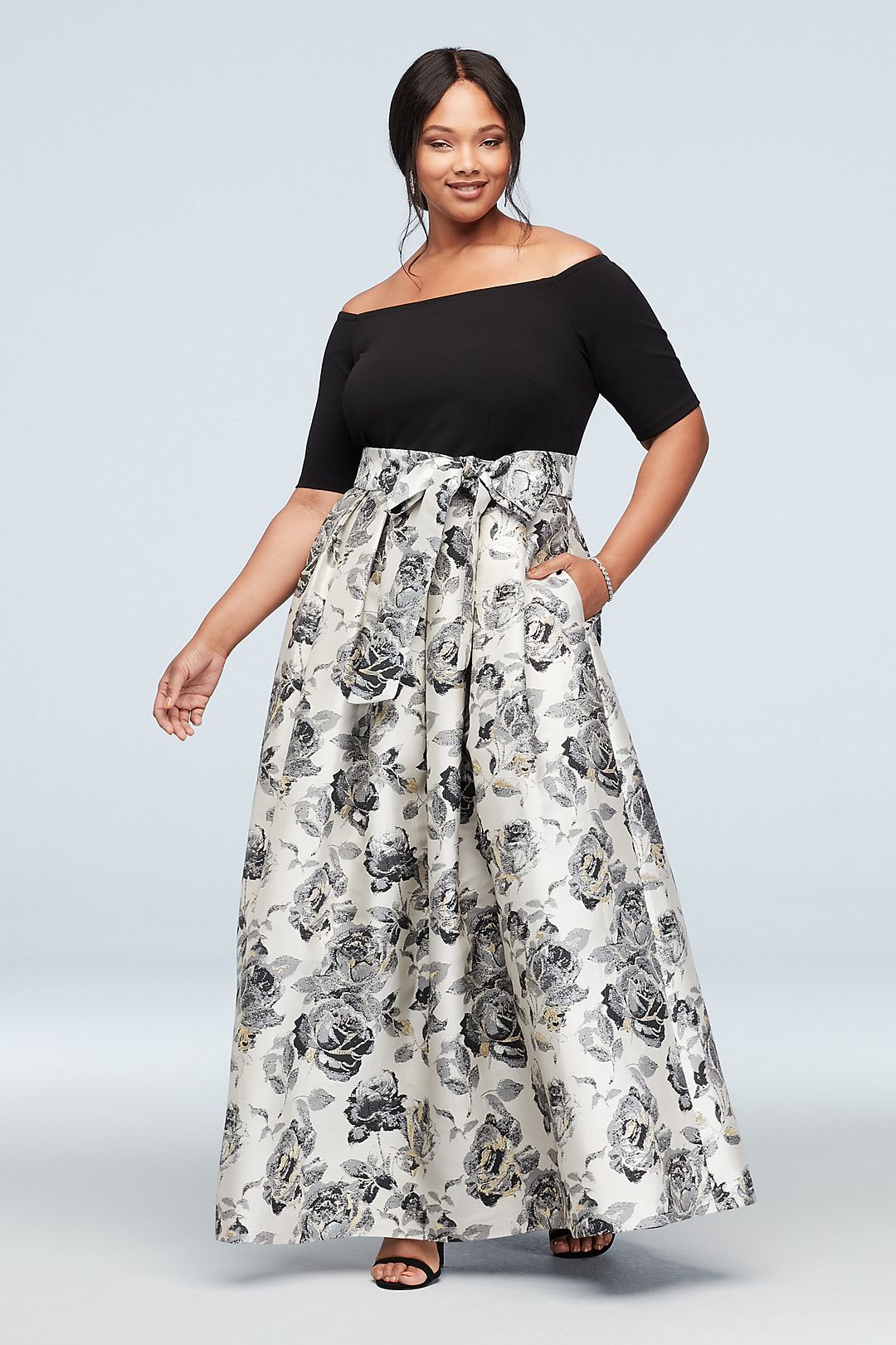 Off-the-Shoulder Gown with Mikado Floral Skirt Image 4