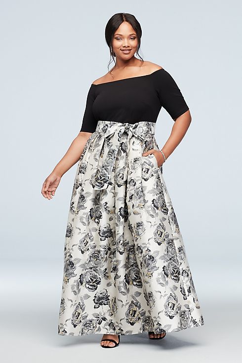 Off-the-Shoulder Gown with Mikado Floral Skirt Image