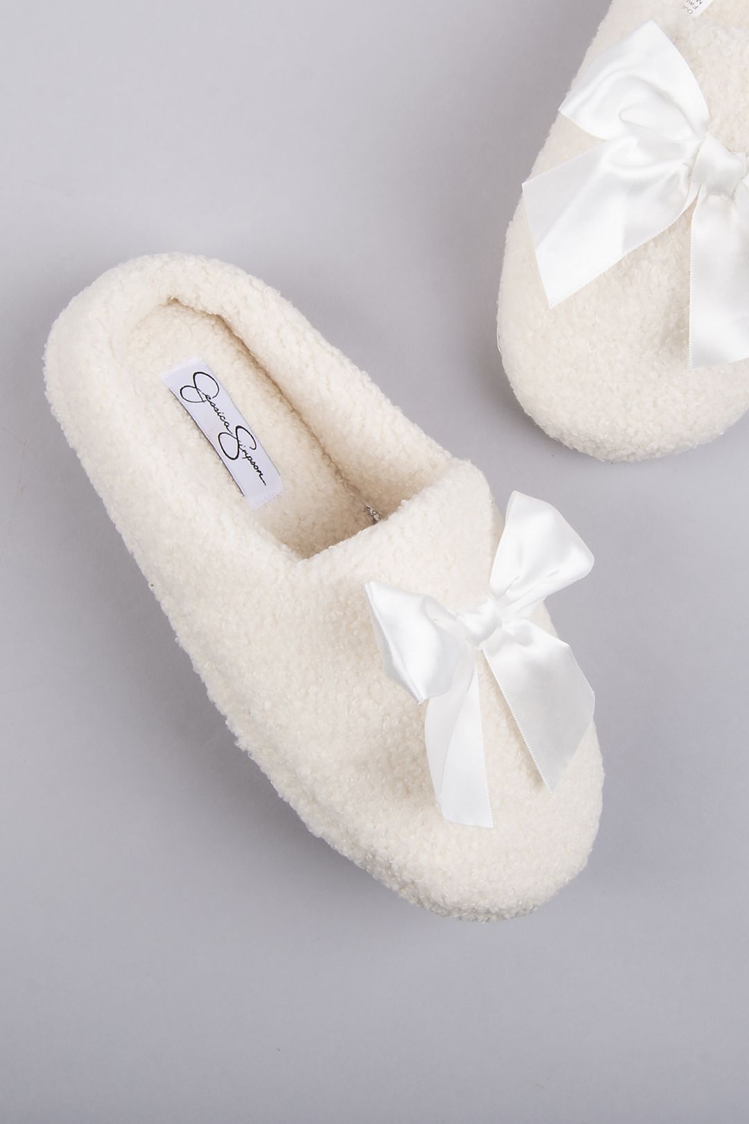 Jessica Simpson Shearling Slippers with Satin Bow Image 1