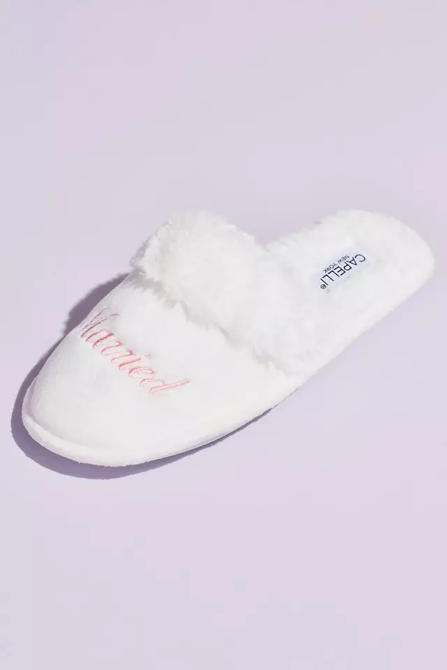 Fuzzy Just Married Slippers and Sleep Mask Set Image 4