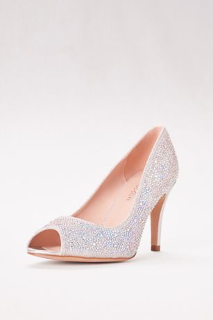David's Bridal Embellished Pointed Toe Heels Allover Crystal