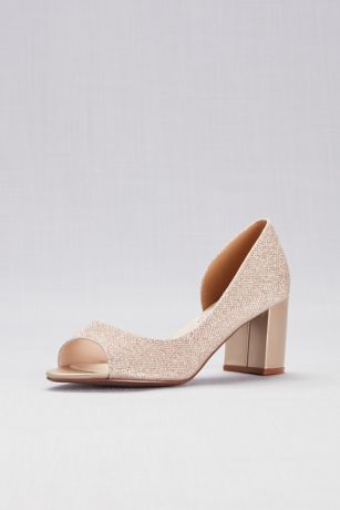 Touch Ups Grey;Ivory Peep Toe Shoes (Shimmer D"Orsay Block Heel Peep-Toes)