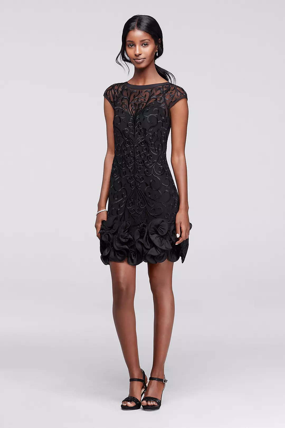 Lace Party Dress with Ruffled Hem and Cap Sleeves Image