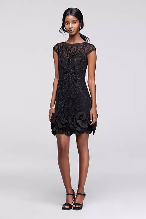 Lace Party Dress with Ruffled Hem and Cap Sleeves Image 1