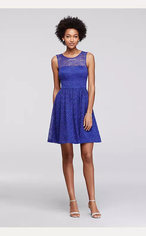 Short Lace A-Line Dress with Illusion Neckline Image 1