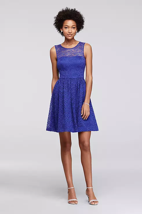 Short Lace A-Line Dress with Illusion Neckline Image 1