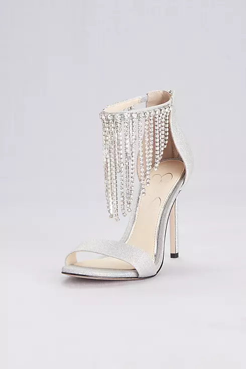 Metallic Crystal Fringe Strap Evening Sandals Image 1