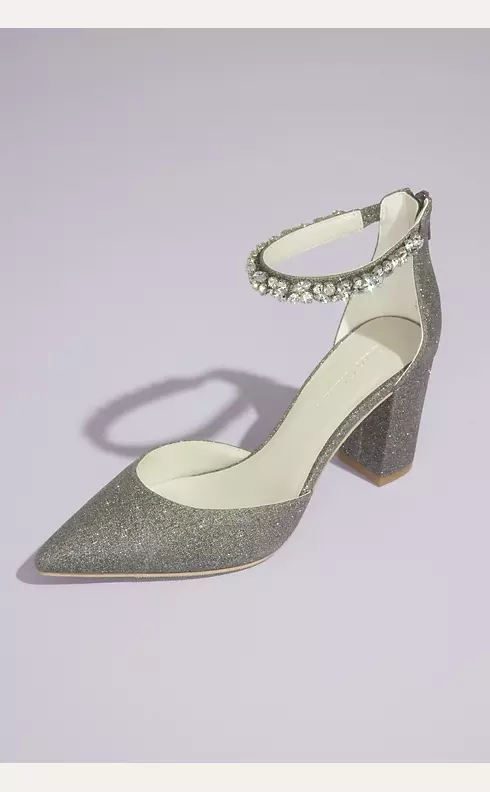 Crystal Strap Glitter Pointed Toe Block Heels Image 1