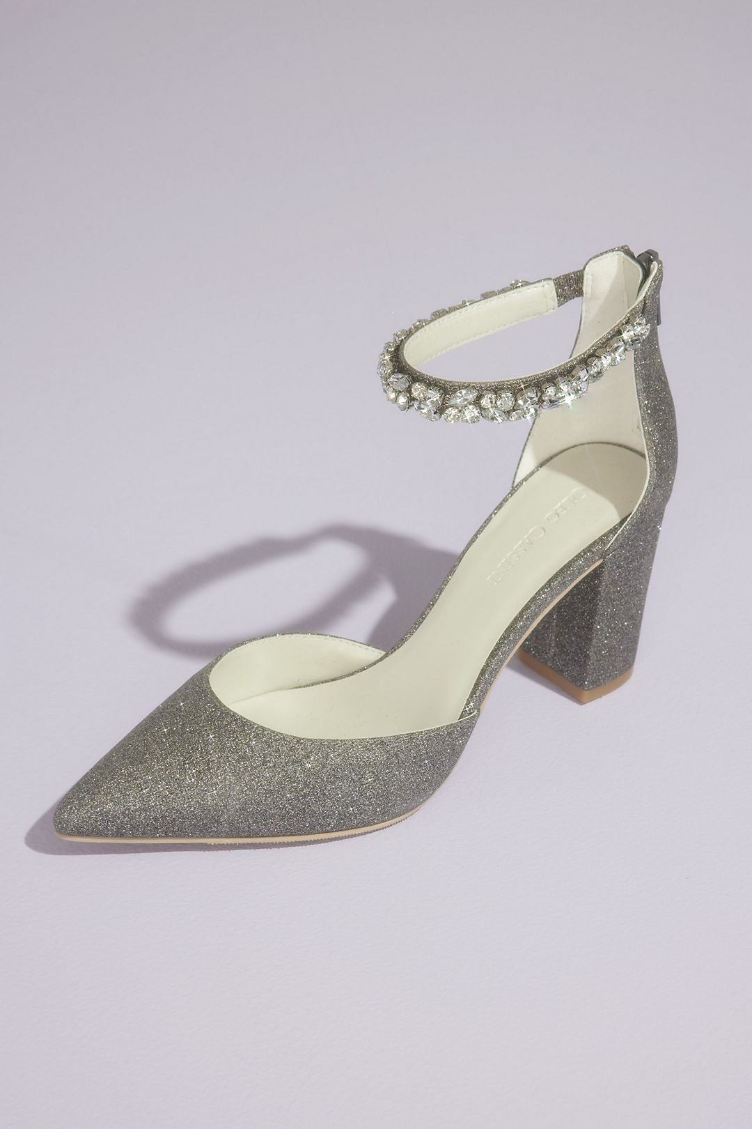 Crystal Strap Glitter Pointed Toe Block Heels Image 1