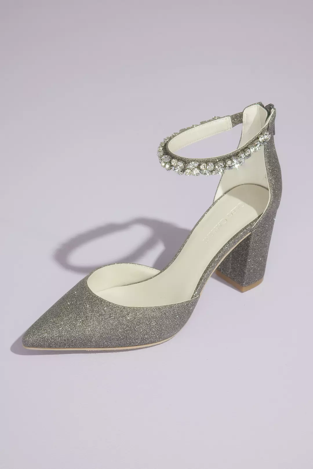 Crystal Strap Glitter Pointed Toe Block Heels Image