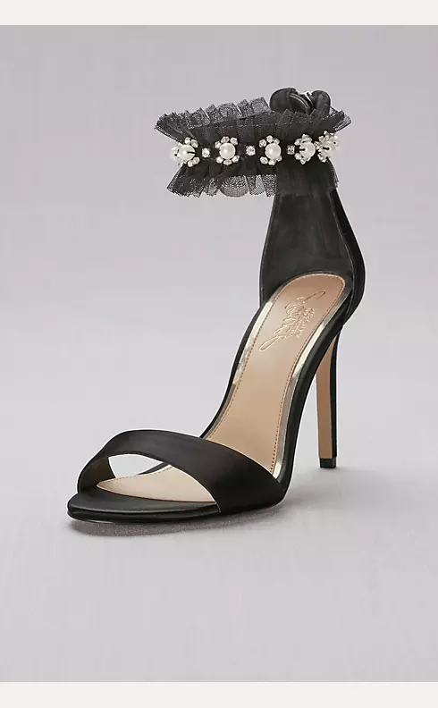 Satin High Heels with Embellished Ankle Strap Image 1