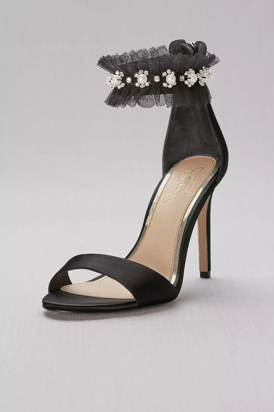 Satin High Heels with Embellished Ankle Strap Image