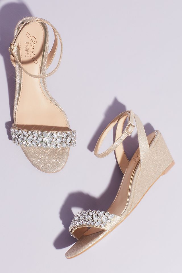 Glittery Ankle Strap Wedge Sandal with Crystals Image 4