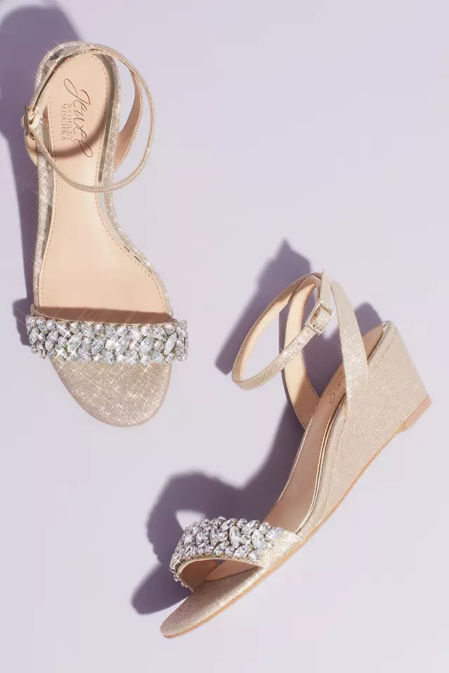 Glittery Ankle Strap Wedge Sandal with Crystals Image 4