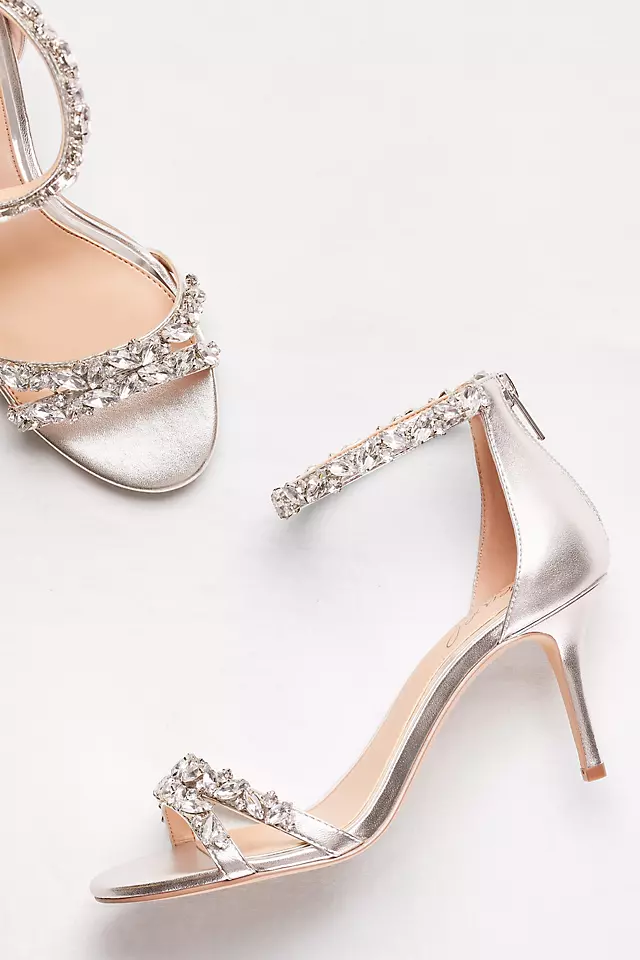 Crystal-Embellished Metallic Ankle Strap Heels Image 4