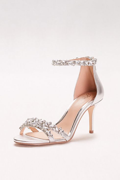 Crystal-Embellished Metallic Ankle Strap Heels Image