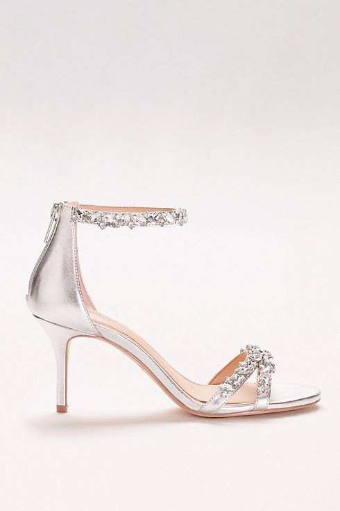 Crystal-Embellished Metallic Ankle Strap Heels Image 3