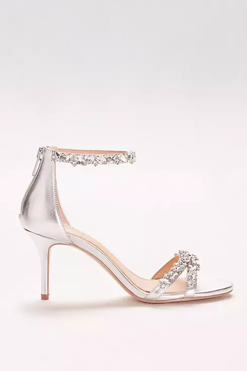 Crystal-Embellished Metallic Ankle Strap Heels Image 3