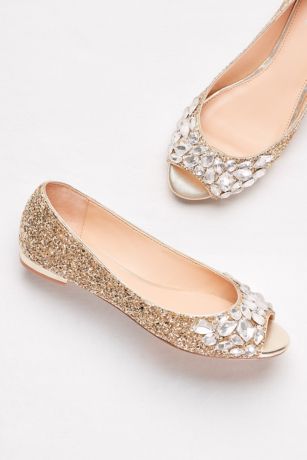 Glitter Peep-Toe Flats with Gem Embellishment | David's Bridal
