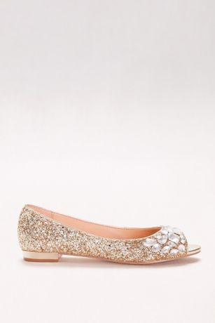 Glitter Peep-Toe Flats with Gem Embellishment | David's Bridal