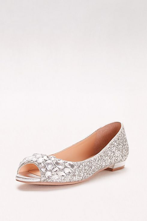Glitter Peep-Toe Flats with Gem Embellishment Image