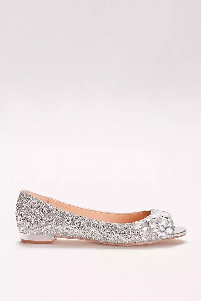 Glitter Peep-Toe Flats with Gem Embellishment Image 3