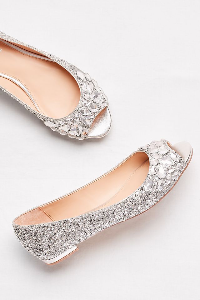 Glitter Peep-Toe Flats with Gem Embellishment Image 4
