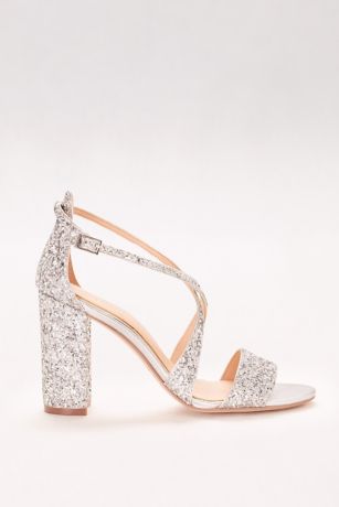 blue glitter block heels