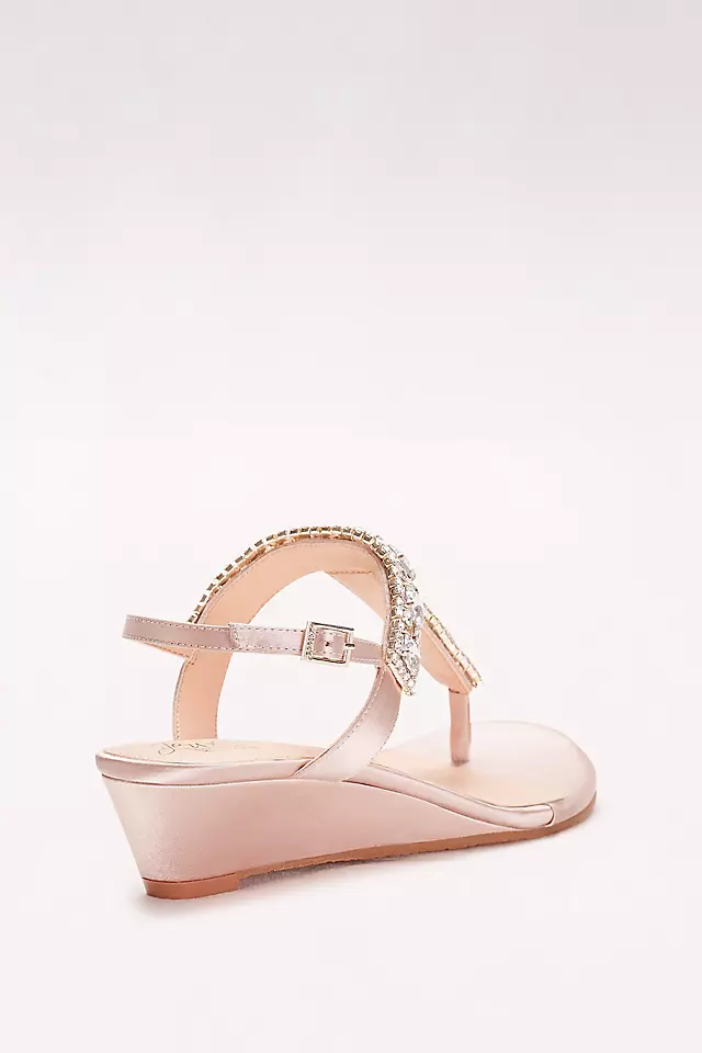 Jeweled Satin T-Strap Low Wedges Image 2