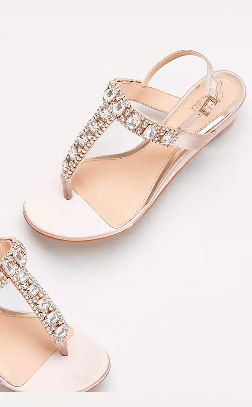 Jeweled Satin T-Strap Low Wedges Image 4