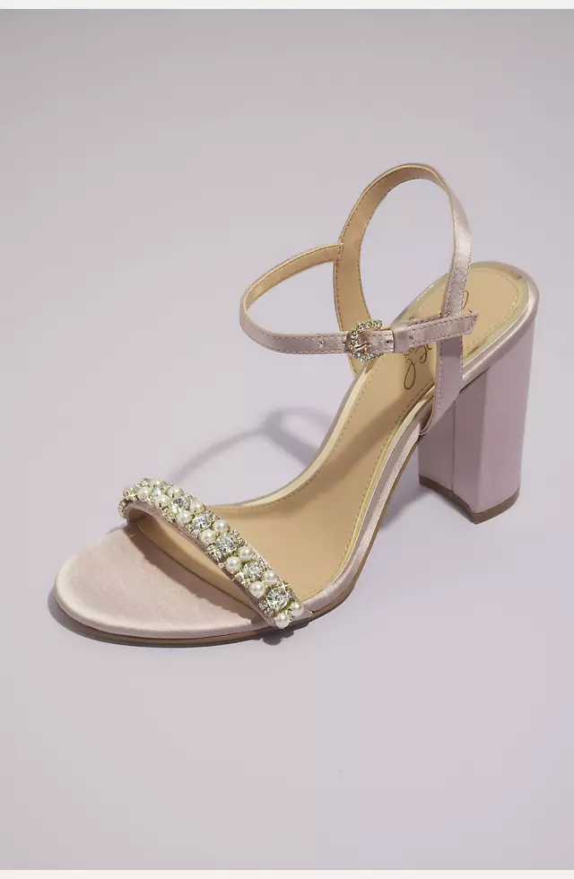 Crystal and Pearl Mix Block Heel Sandals | David's Bridal