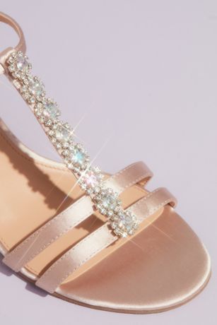 T-Strap Satin Wedge Sandals with Crystal Florets | David's Bridal
