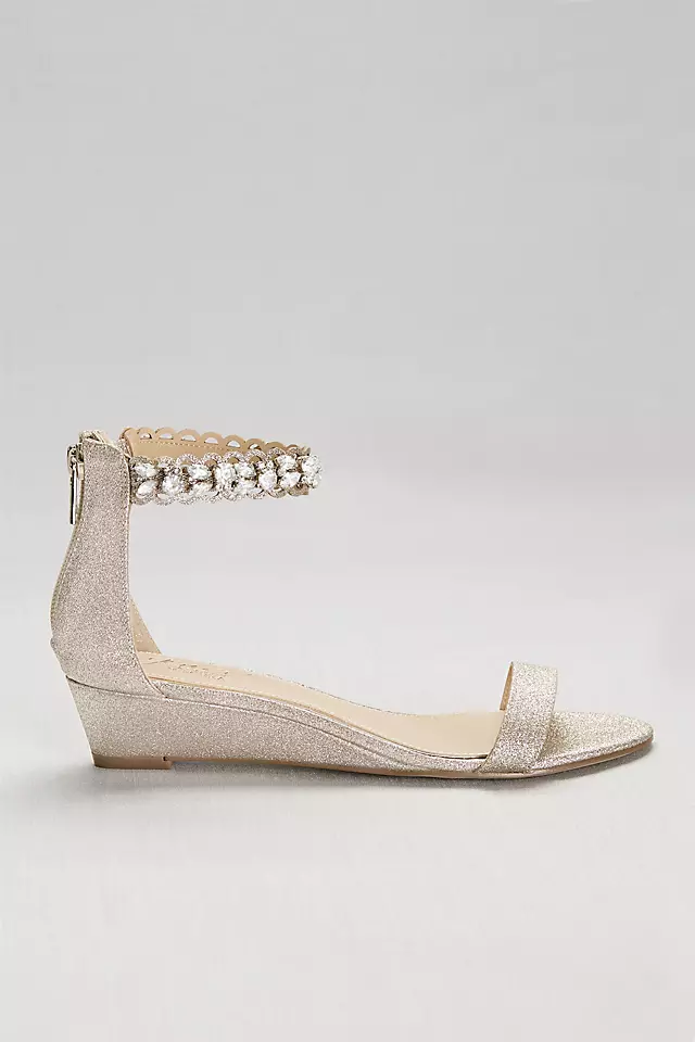Glittery Low Wedge Sandals with Jeweled Ankle Image 3