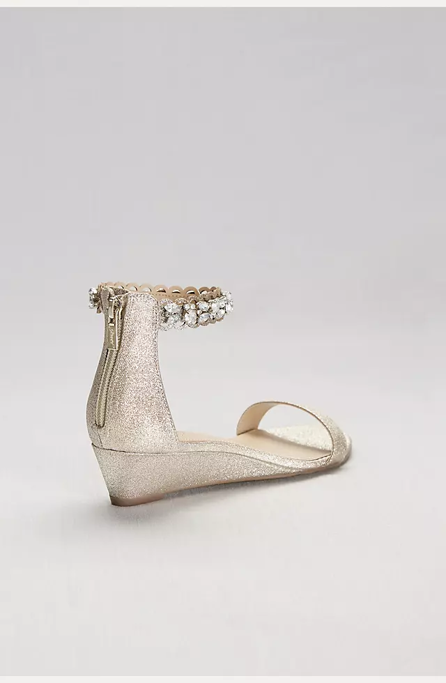 Glittery Low Wedge Sandals with Jeweled Ankle Image 2