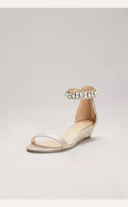 Glittery Low Wedge Sandals with Jeweled Ankle Image 1