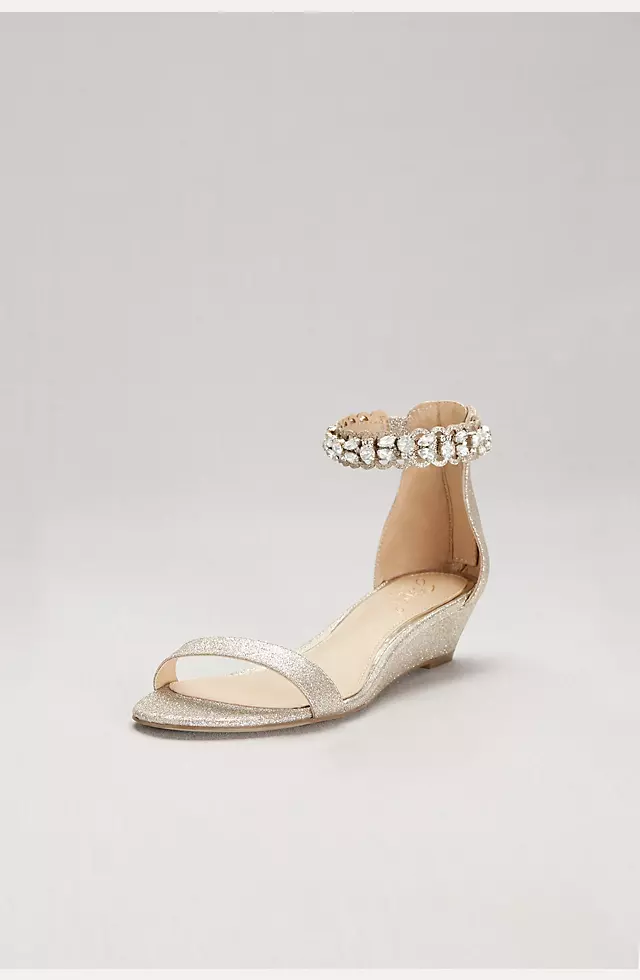 Glittery Low Wedge Sandals with Jeweled Ankle Image