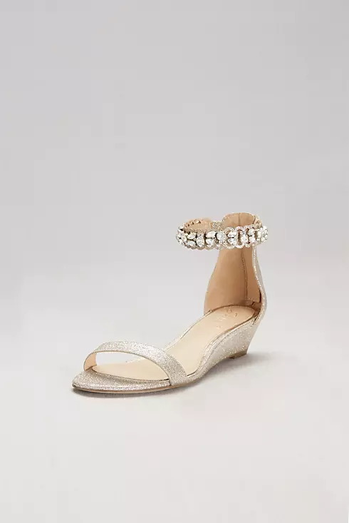 Glittery Low Wedge Sandals with Jeweled Ankle Image 1