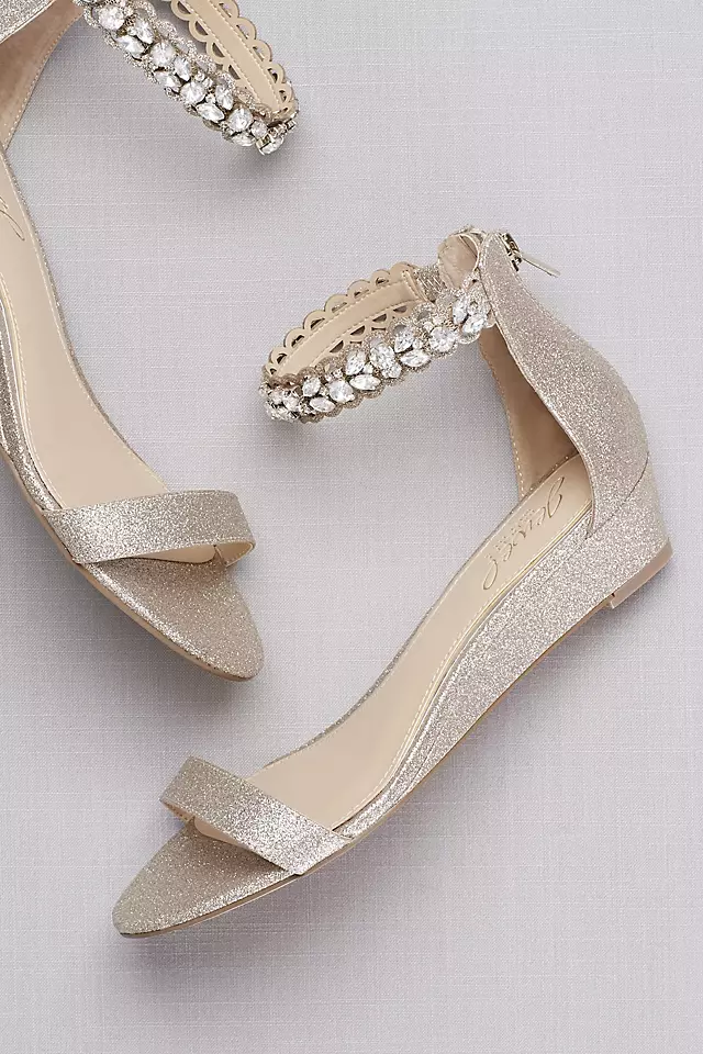 Glittery Low Wedge Sandals with Jeweled Ankle Image 4