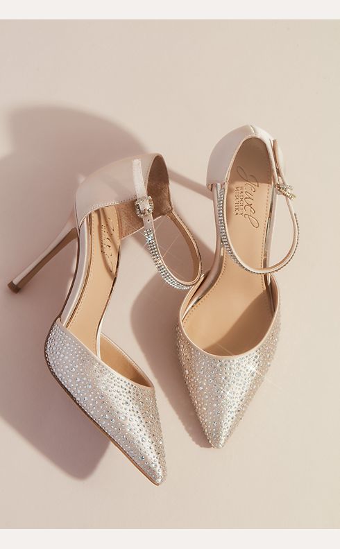 Satin Wedding Shoes Mid Heel Pearl Ankle Strap Pointed Toe D'rosay