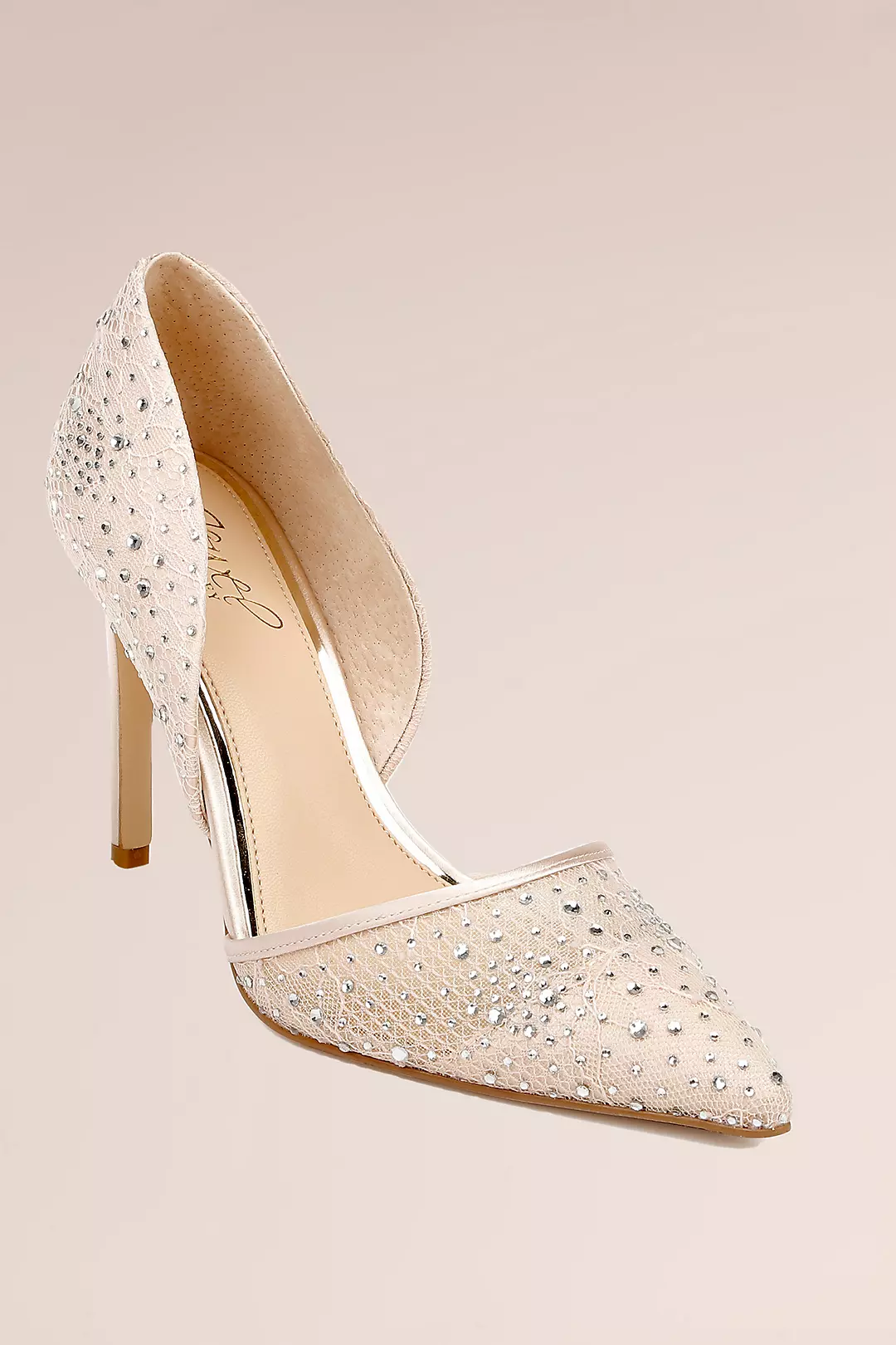 Pointed Toe Pumps with Crystal Embellished Lace Image