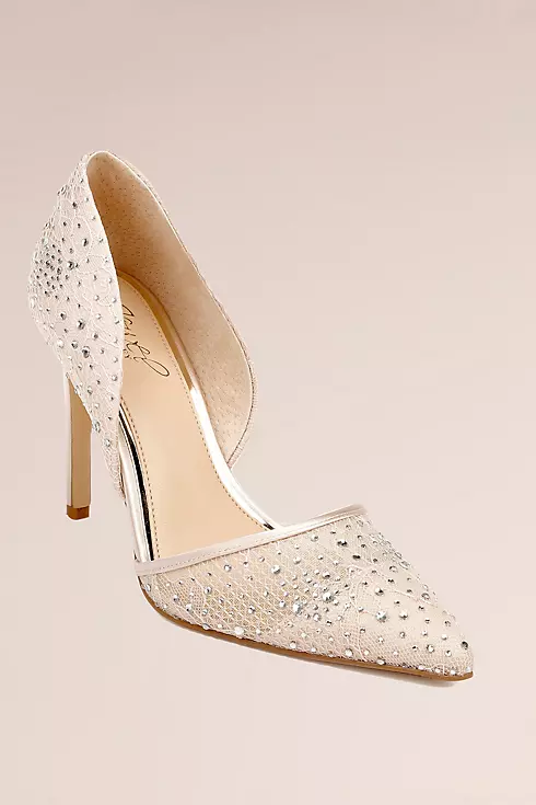 Pointed Toe Pumps with Crystal Embellished Lace Image 1