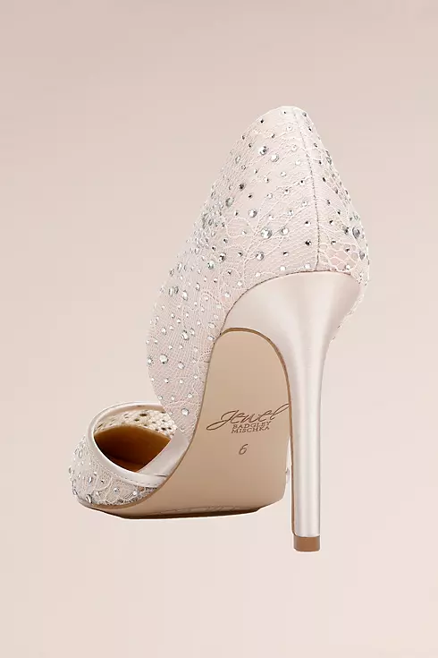Pointed Toe Pumps with Crystal Embellished Lace Image 2