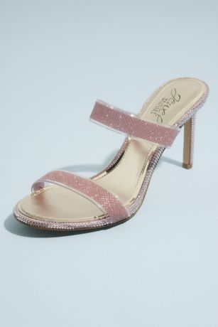 Jewel Badgley Mischka Pink Heeled Sandals (Double Strap Satin High Heel Mules)