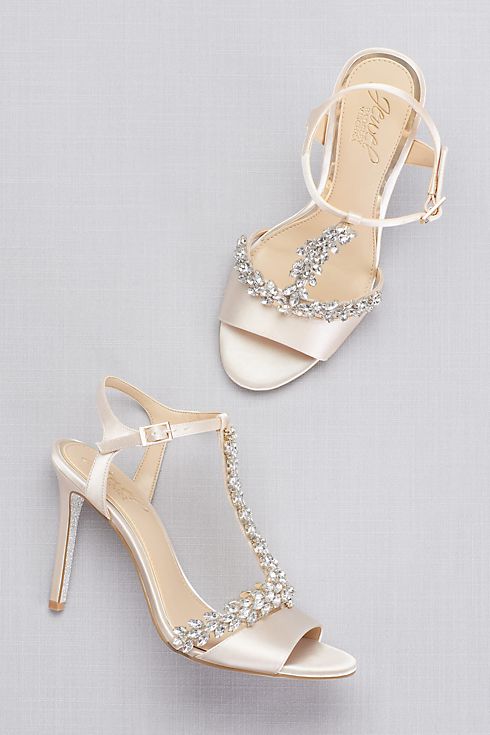 Jeweled T-Strap Satin Ankle-Strap Heels Image 4