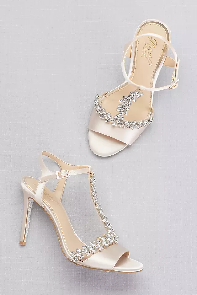 Jeweled T-Strap Satin Ankle-Strap Heels Image 4