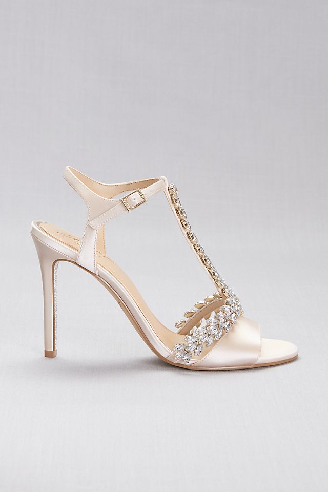 Jeweled T-Strap Satin Ankle-Strap Heels Image 3