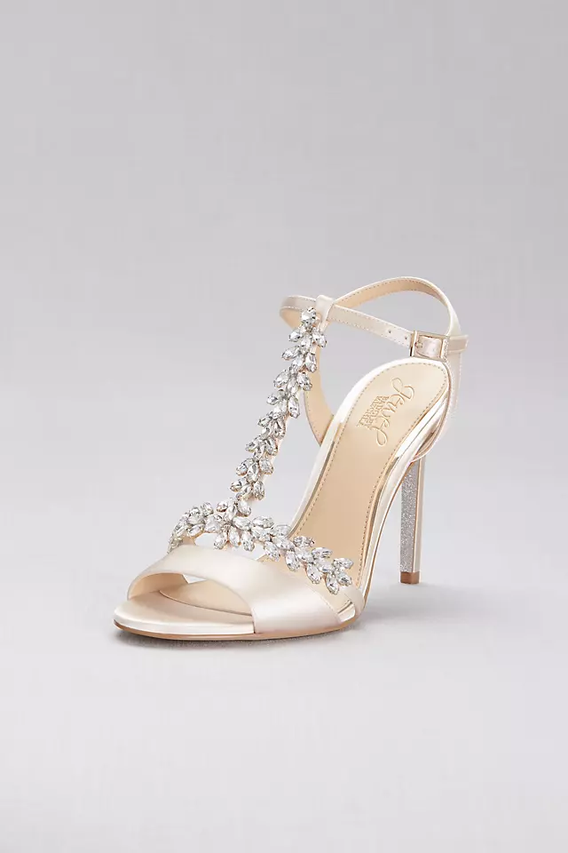 Jeweled T-Strap Satin Ankle-Strap Heels Image
