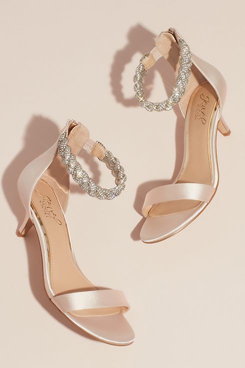 Satin Low Heel Sandals with Crystal Braided Ankle Image